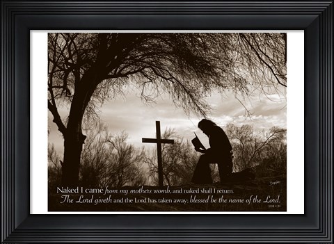 Framed Cowboy at the Cross (Naked I came from my mother&#39;s womb...) Print
