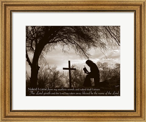 Framed Cowboy at the Cross (Naked I came from my mother&#39;s womb...) Print