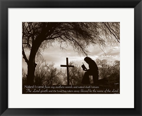 Framed Cowboy at the Cross (Naked I came from my mother&#39;s womb...) Print