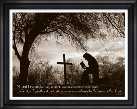 Framed Cowboy at the Cross (Naked I came from my mother&#39;s womb...) Print