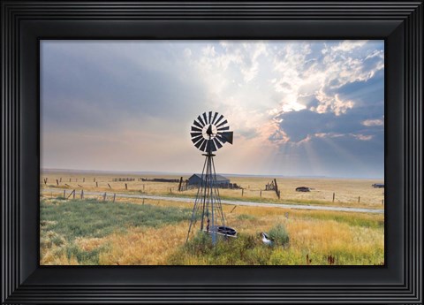 Framed Windmill Sunset Print