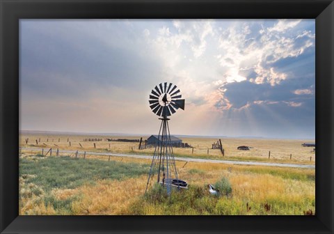 Framed Windmill Sunset Print