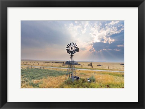 Framed Windmill Sunset Print