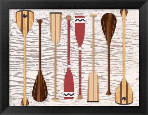 Framed Canoe, Paddles &amp; Oar Print