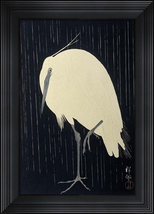 Framed Egret in the Rain, 1925-1936 Print