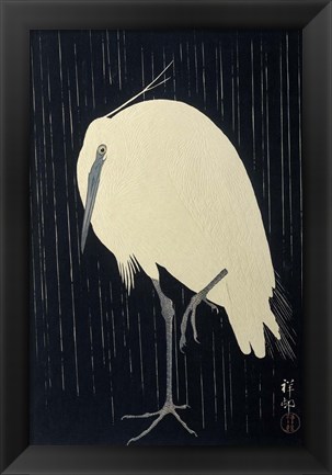 Framed Egret in the Rain, 1925-1936 Print