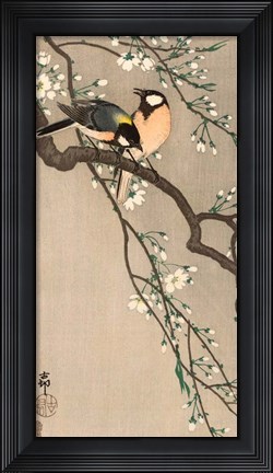 Framed Songbirds on Cherry Branch, 1900-1910 Print