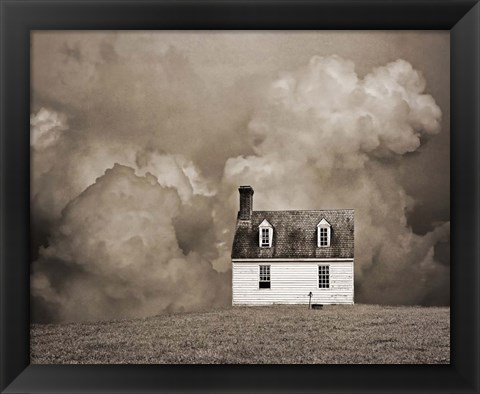 Framed Lone House in Brown Print