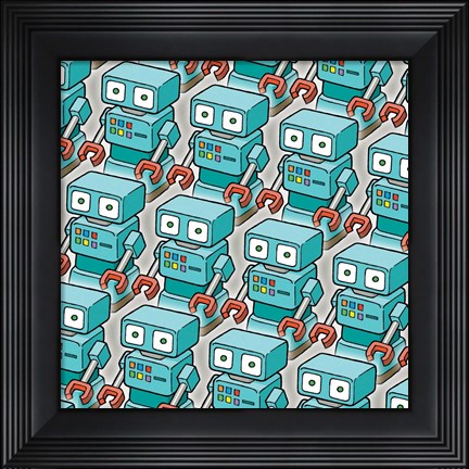 Framed Blue Robo Army Print