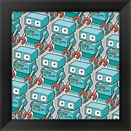 Framed Blue Robo Army Print