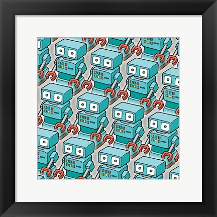 Framed Blue Robo Army Print