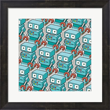 Framed Blue Robo Army Print