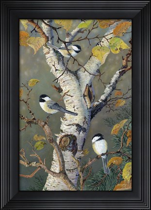 Framed Chickadees In Birch Print