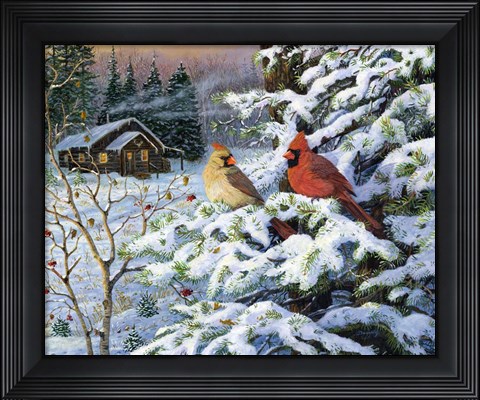 Framed Winters Warm Glow Cardinals Print