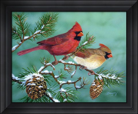 Framed Winter Morning Cardinals Print
