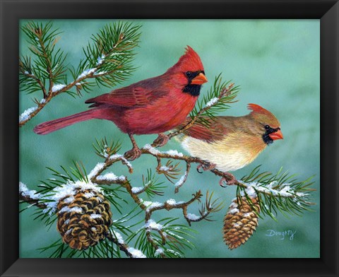 Framed Winter Morning Cardinals Print