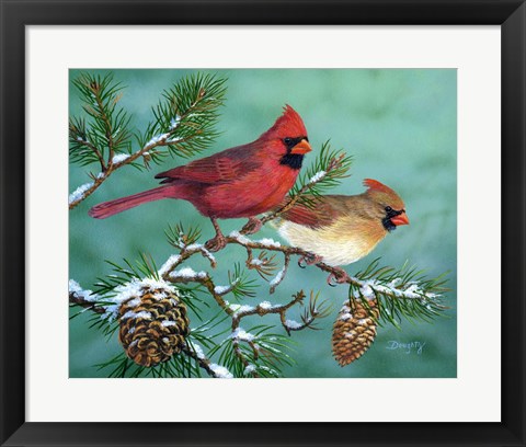 Framed Winter Morning Cardinals Print