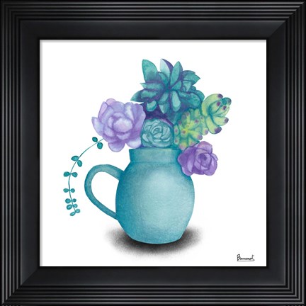 Framed Turquoise Succulents V Print