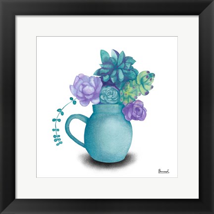 Framed Turquoise Succulents V Print