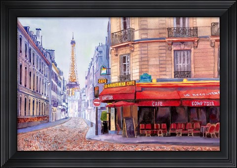 Framed Paris Cafe w/Eiffel Print