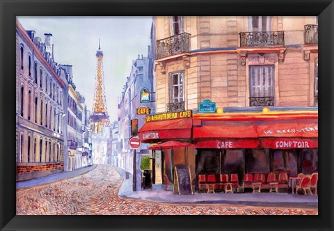 Framed Paris Cafe w/Eiffel Print