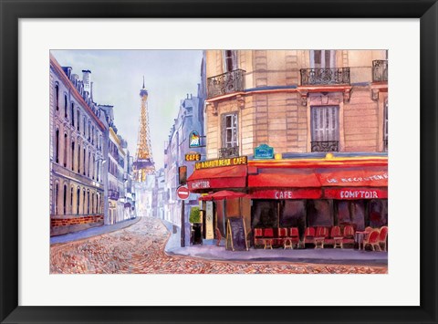 Framed Paris Cafe w/Eiffel Print