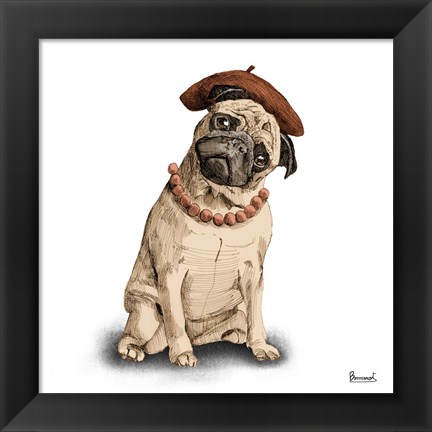 Framed Pugs in Hats IV Print