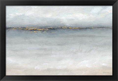 Framed Serene Sea Grey Gold Landscape Print