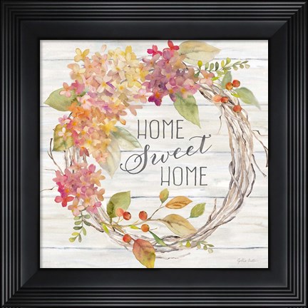 Framed Farmhouse Hydrangea Wreath Spice I Home Print