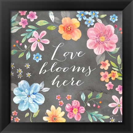 Framed Whimsical Blooms Sentiment Black II Print