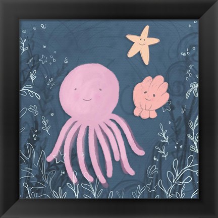 Framed Mermaid and Octopus Navy II Print