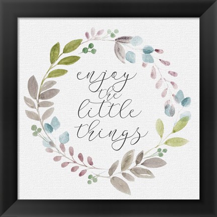 Framed Botanical Wreath Enjoy little things Print