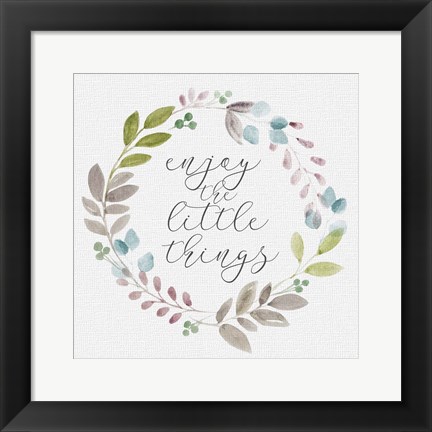 Framed Botanical Wreath Enjoy little things Print