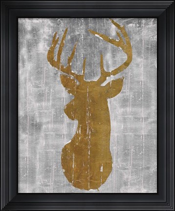 Framed Rustic Lodge Animals Deer Head on Grey Print