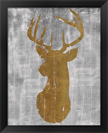 Framed Rustic Lodge Animals Deer Head on Grey Print