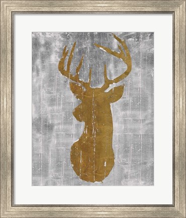 Framed Rustic Lodge Animals Deer Head on Grey Print