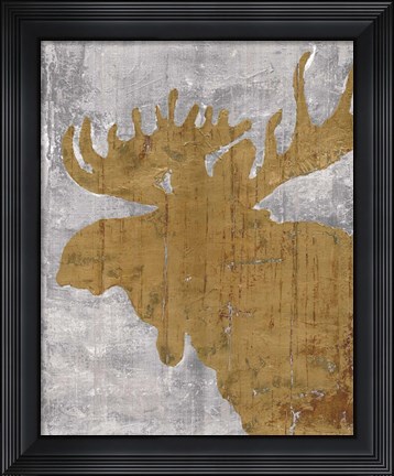 Framed Rustic Lodge Animals Moose on Grey Print