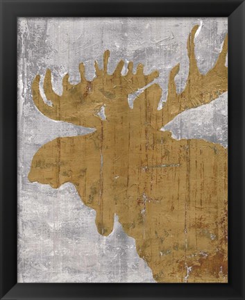 Framed Rustic Lodge Animals Moose on Grey Print