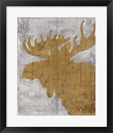Framed Rustic Lodge Animals Moose on Grey Print