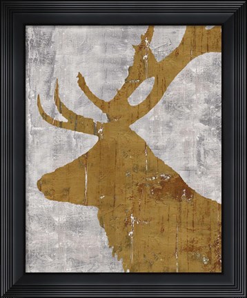 Framed Rustic Lodge Animals Deer on Grey Print