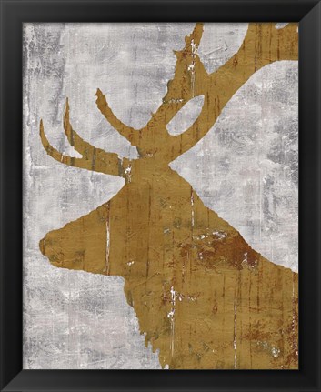 Framed Rustic Lodge Animals Deer on Grey Print