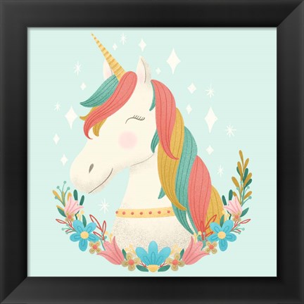 Framed Unicorns and Flowers II Print