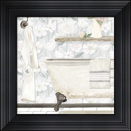 Framed White Floral Bath II Print