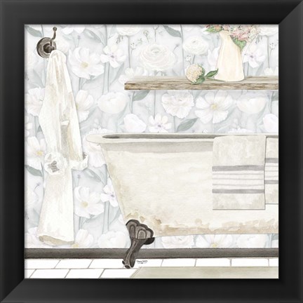 Framed White Floral Bath II Print