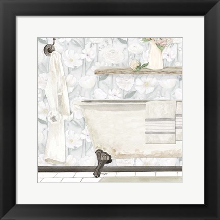 Framed White Floral Bath II Print