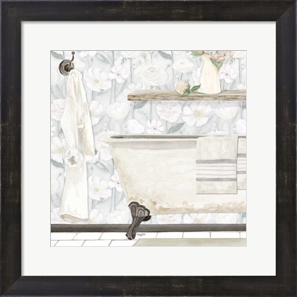 Framed White Floral Bath II Print