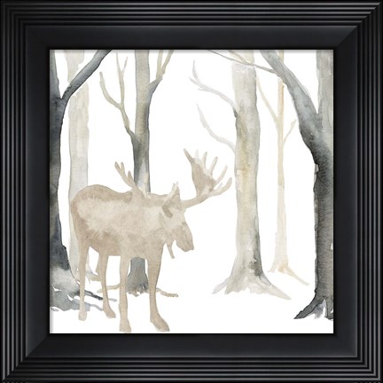 Framed Winter Forest Moose Print