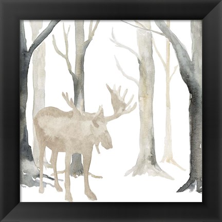 Framed Winter Forest Moose Print