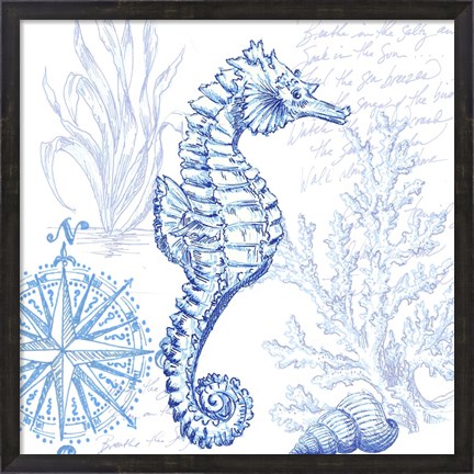 Framed Coastal Sketchbook Sea Horse Print