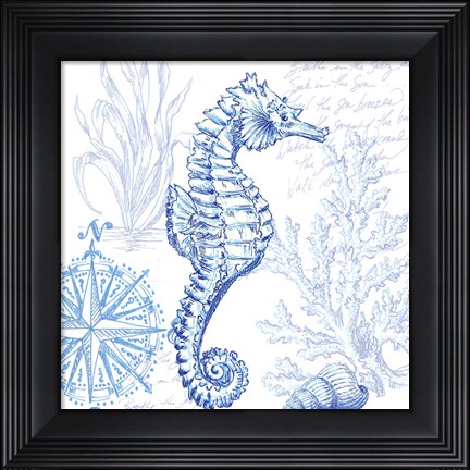 Framed Coastal Sketchbook Sea Horse Print